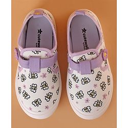 Cute Walk by Babyhug Velcro Closure Casual Shoes with Bees Print and Floral Applique - Purple