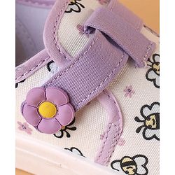 Cute Walk by Babyhug Velcro Closure Casual Shoes with Bees Print and Floral Applique - Purple