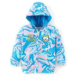 Babyhug Cotton Knit Full Sleeves Hooded Sweat Jacket with Front Zipper & Marble Print - Blue