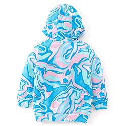 Babyhug Cotton Knit Full Sleeves Hooded Sweat Jacket with Front Zipper & Marble Print - Blue