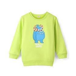 Babyhug Cotton Full Sleeves Sweatshirt with Monster Graphics Print - Lime Green