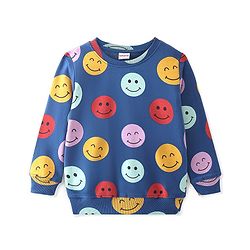 Babyhug 100% Cotton Knit Full Sleeves Sweatshirt With Smile Print - Navy Blue