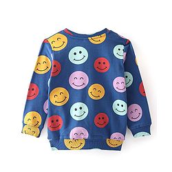 Babyhug 100% Cotton Knit Full Sleeves Sweatshirt With Smile Print - Navy Blue