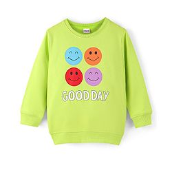 Babyhug Cotton Full Sleeves Sweatshirt with Smiley Graphics Print - Lime Green