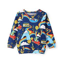 Babyhug Cotton Knit Full Sleeves Smiley & Car Printed Sweatshirt - Navy Blue