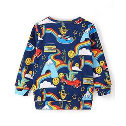 Babyhug Cotton Knit Full Sleeves Smiley & Car Printed Sweatshirt - Navy Blue