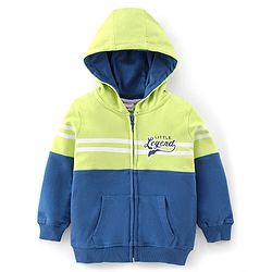 Babyhug Cotton Knit Full Sleeves Hooded Sweat Jacket with Front Zipper Cut & Sew Design - Green & Navy Blue