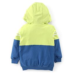 Babyhug Cotton Knit Full Sleeves Hooded Sweat Jacket with Front Zipper Cut & Sew Design - Green & Navy Blue