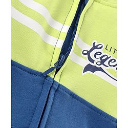 Babyhug Cotton Knit Full Sleeves Hooded Sweat Jacket with Front Zipper Cut & Sew Design - Green & Navy Blue