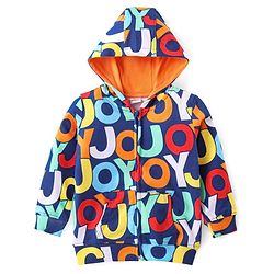 Babyhug Cotton Knit Full Sleeves Hooded Sweat Jacket with Zipper & Text Print - Multicolour