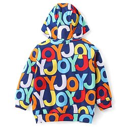 Babyhug Cotton Knit Full Sleeves Hooded Sweat Jacket with Zipper & Text Print - Multicolour