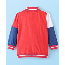 Babyhug 100% Cotton Knit Full Sleeves Front Open Bomber Jacket with Text Graphics & Embroidery Detailing - Red & White