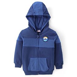 Babyhug 100% Cotton Knit Full Sleeves Hooded Sweatjacket With Adventure Patch - Navy Blue