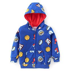 Babyhug Cotton Knit Full Sleeves Hooded Sweat Jacket with Front Zipper Sports Print - Navy Blue