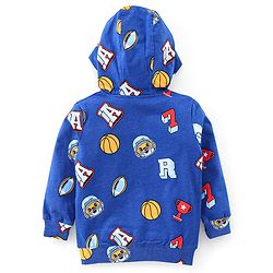 Babyhug Cotton Knit Full Sleeves Hooded Sweat Jacket with Front Zipper Sports Print - Navy Blue