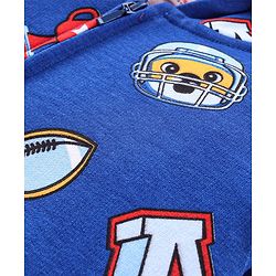 Babyhug Cotton Knit Full Sleeves Hooded Sweat Jacket with Front Zipper Sports Print - Navy Blue