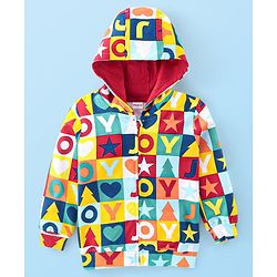Babyhug 100% Cotton Knit Full Sleeves Hooded Sweatjacket with Zipper & Star Print - Multicolour