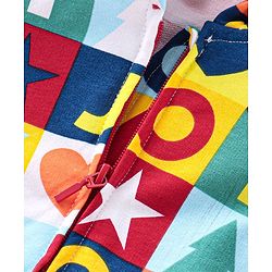 Babyhug 100% Cotton Knit Full Sleeves Hooded Sweatjacket with Zipper & Star Print - Multicolour