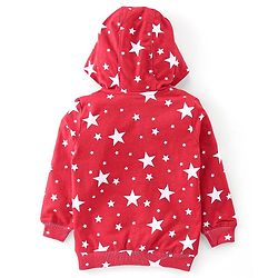 Babyhug 100% Cotton Knit Full Sleeves Hooded Sweatjacket with Zipper & Star Print - Maroon