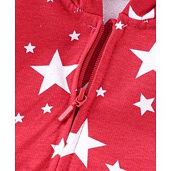 Babyhug 100% Cotton Knit Full Sleeves Hooded Sweatjacket with Zipper & Star Print - Maroon