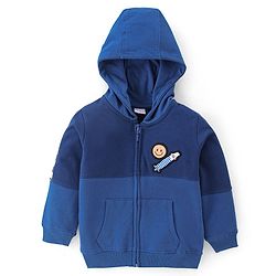 Babyhug 100% Cotton Knit Full Sleeves Hooded Sweatjacket With Skateboard Embroidery - Navy Blue