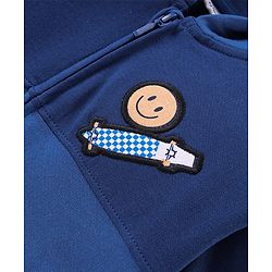 Babyhug 100% Cotton Knit Full Sleeves Hooded Sweatjacket With Skateboard Embroidery - Navy Blue