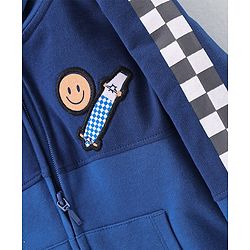 Babyhug 100% Cotton Knit Full Sleeves Hooded Sweatjacket With Skateboard Embroidery - Navy Blue