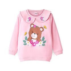 Babyhug Cotton Knit Full Sleeves Sweatshirt Teddy Bear Graphics- Pink