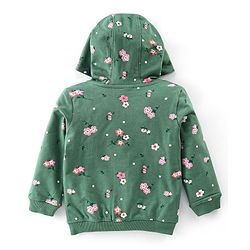 Babyhug Cotton Knit Full Sleeves Hooded Sweat Jacket with Front Zipper Floral Print - Green