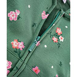 Babyhug Cotton Knit Full Sleeves Hooded Sweat Jacket with Front Zipper Floral Print - Green