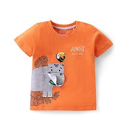 Babyhug 100% Cotton Knit Half Sleeves T-Shirt with  Hippopotamus Graphics & Applique - Orange