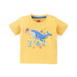 Babyhug 100% Cotton Knit Half Sleeves T-Shirt with Fish Applique - Yellow