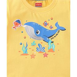 Babyhug 100% Cotton Knit Half Sleeves T-Shirt with Fish Applique - Yellow
