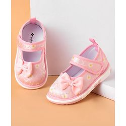 Cute Walk by Babyhug Casual Shoes With Velcro Closure & Bow Applique Floral Print- Pink