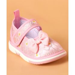 Cute Walk by Babyhug Casual Shoes With Velcro Closure & Bow Applique Floral Print- Pink