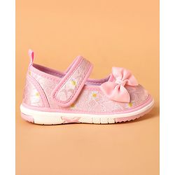 Cute Walk by Babyhug Casual Shoes With Velcro Closure & Bow Applique Floral Print- Pink
