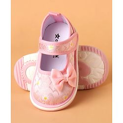 Cute Walk by Babyhug Casual Shoes With Velcro Closure & Bow Applique Floral Print- Pink