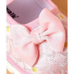 Cute Walk by Babyhug Casual Shoes With Velcro Closure & Bow Applique Floral Print- Pink