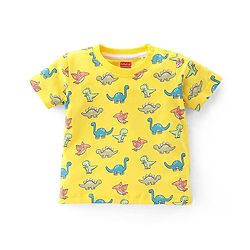 Babyhug Cotton Knit Half Sleeves Dino Printed T-Shirt & Shorts - Yellow & Light Blue