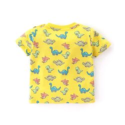Babyhug Cotton Knit Half Sleeves Dino Printed T-Shirt & Shorts - Yellow & Light Blue