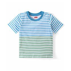 Babyhug 100% Cotton Knit Single Jersey Half Sleeves T-Shirt & Shorts Striped - Blue & White