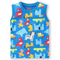 Babyhug 100% Cotton Knit Single Jersey Sleeveless T-Shirt & Shorts Animals Print - Blue
