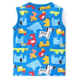 Babyhug 100% Cotton Knit Single Jersey Sleeveless T-Shirt & Shorts Animals Print - Blue