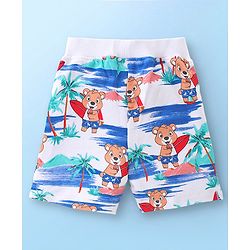 Babyhug 100% Cotton Knit Single Jersey Sleeveless T-Shirt & Shorts With Teddy Print - White Blue & Red