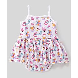 Babyhug 100% Cotton Interlock Knit Sleeveless Onesies With Hairband & Butterfly Print - White