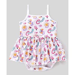 Babyhug 100% Cotton Interlock Knit Sleeveless Onesies With Hairband & Butterfly Print - White
