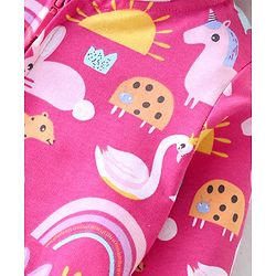 Babyhug Cotton Knit Full Sleeves Front Open Sweatjacket with Hood Animal & Rainbow Print- Pink
