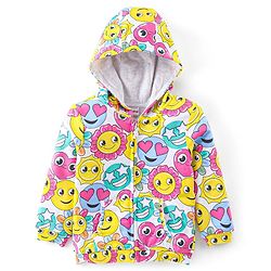 Babyhug Cotton Knit Full Sleeves Hooded Sweat Jacket with Front Zipper Floral Print - Multicolour