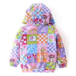 Babyhug Cotton Knit Full Sleeves Front Open Sweatjacket with Hood Animal & Floral Print- Multicolour