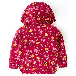 Babyhug Cotton Knit Full Sleeves Front Open Sweatjacket with Hood & Floral Print - Maroon